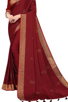 Maroon embroidered silk saree with blouse 2