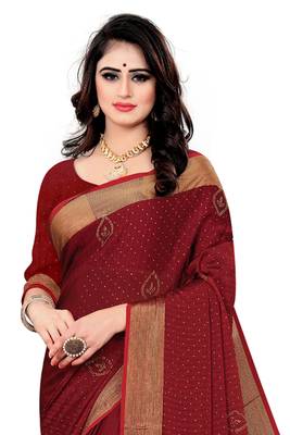 Maroon embroidered silk saree with blouse 3