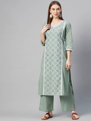 Green printed cotton ethnic-kurtis 1