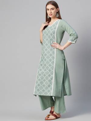 Green printed cotton ethnic-kurtis 2