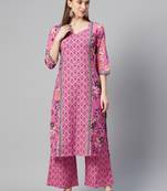 Pink printed cotton kurtas-and-kurtis