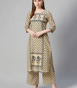 Yellow printed cotton kurtas-and-kurtis