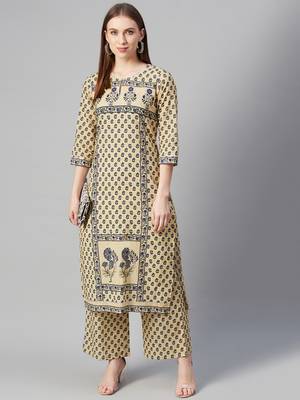 Yellow printed cotton kurtas-and-kurtis 5