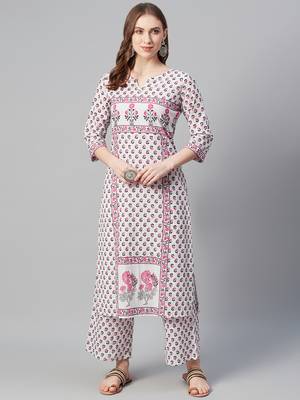 White printed cotton ethnic-kurtis 1