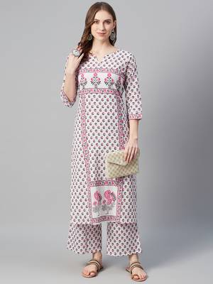 White printed cotton ethnic-kurtis 5