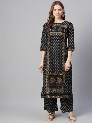 Black printed cotton cotton-kurtis 1