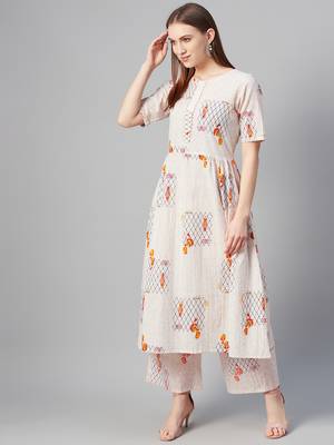 Cream printed cotton cotton-kurtis 1