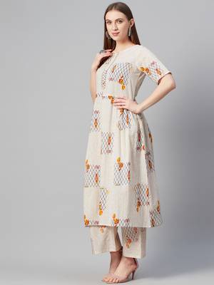 Cream printed cotton cotton-kurtis 2