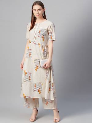 Cream printed cotton cotton-kurtis 5