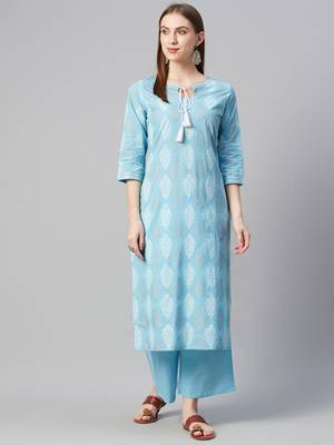 Blue printed cotton ethnic-kurtis 1