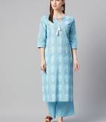 Blue printed cotton ethnic-kurtis