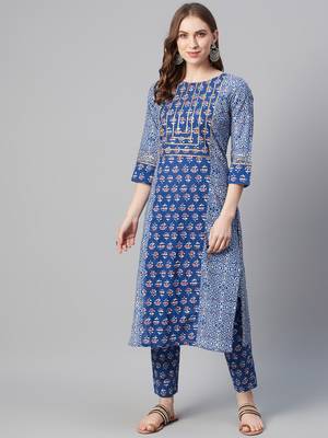 Royal-blue printed cotton kurtas-and-kurtis 1