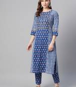 Royal-blue printed cotton kurtas-and-kurtis