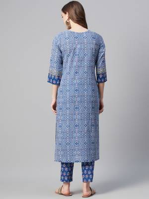 Royal-blue printed cotton kurtas-and-kurtis 3