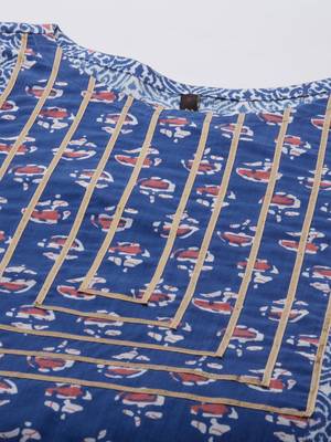 Royal-blue printed cotton kurtas-and-kurtis 4