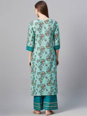 Turquoise printed cotton cotton-kurtis 3