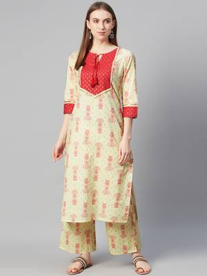 Cream printed cotton ethnic-kurtis 1