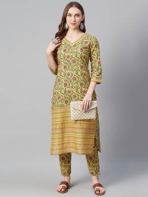 Mustard printed cotton kurtas-and-kurtis 5