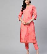 Peach printed cotton ethnic-kurtis