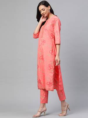 Peach printed cotton ethnic-kurtis 2