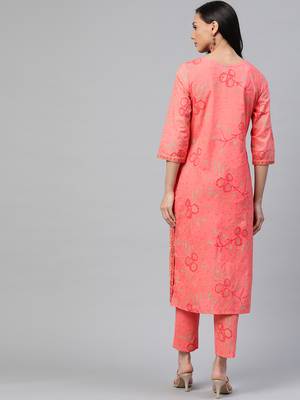 Peach printed cotton ethnic-kurtis 3