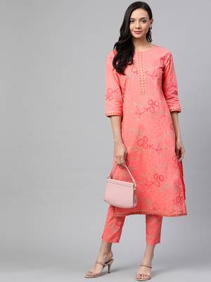 Peach printed cotton ethnic-kurtis 5
