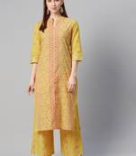 Yellow printed cotton kurtas-and-kurtis