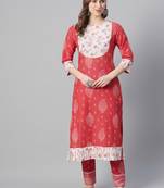 Red printed cotton kurtas-and-kurtis