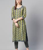 Green printed cotton kurtas-and-kurtis