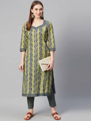 Green printed cotton kurtas-and-kurtis 5