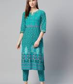 Teal printed cotton cotton-kurtis