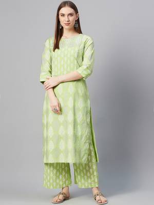 Green printed cotton kurtas-and-kurtis 5