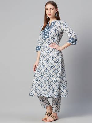 Off-white printed cotton ethnic-kurtis 2