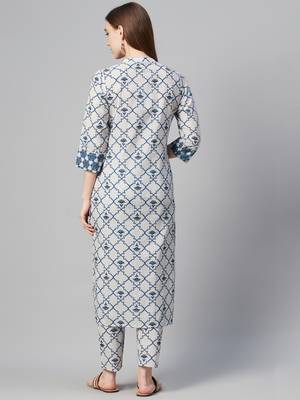 Off-white printed cotton ethnic-kurtis 3