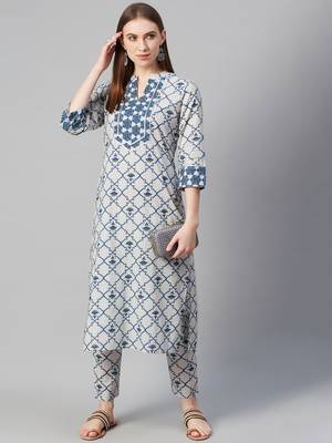 Off-white printed cotton ethnic-kurtis 5