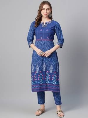 Navy-blue printed cotton kurtas-and-kurtis 1