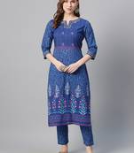 Navy-blue printed cotton kurtas-and-kurtis