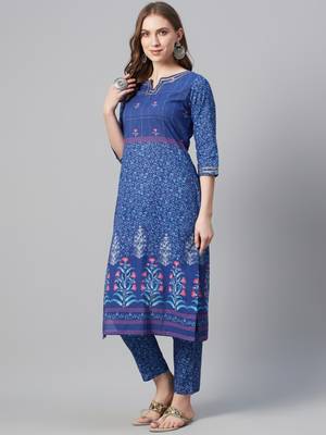 Navy-blue printed cotton kurtas-and-kurtis 2