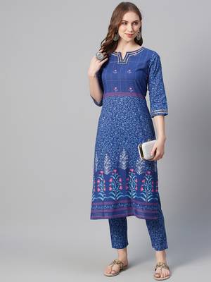Navy-blue printed cotton kurtas-and-kurtis 5