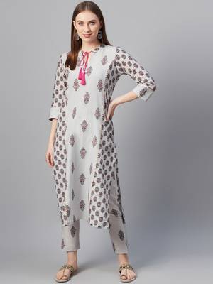 Grey printed cotton cotton-kurtis 1