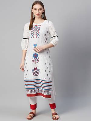White printed cotton ethnic-kurtis 1