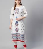 White printed cotton ethnic-kurtis