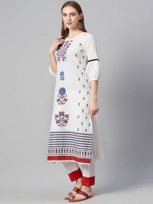 White printed cotton ethnic-kurtis 2