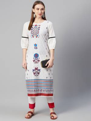 White printed cotton ethnic-kurtis 5