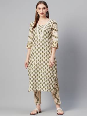 Beige printed cotton kurtas-and-kurtis 1