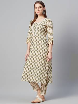 Beige printed cotton kurtas-and-kurtis 2