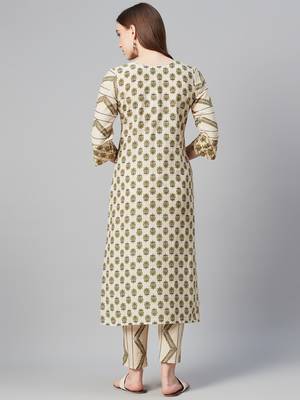 Beige printed cotton kurtas-and-kurtis 3