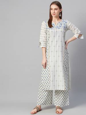 White printed cotton ethnic-kurtis 1