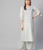 White printed cotton ethnic-kurtis