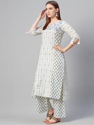 White printed cotton ethnic-kurtis 2